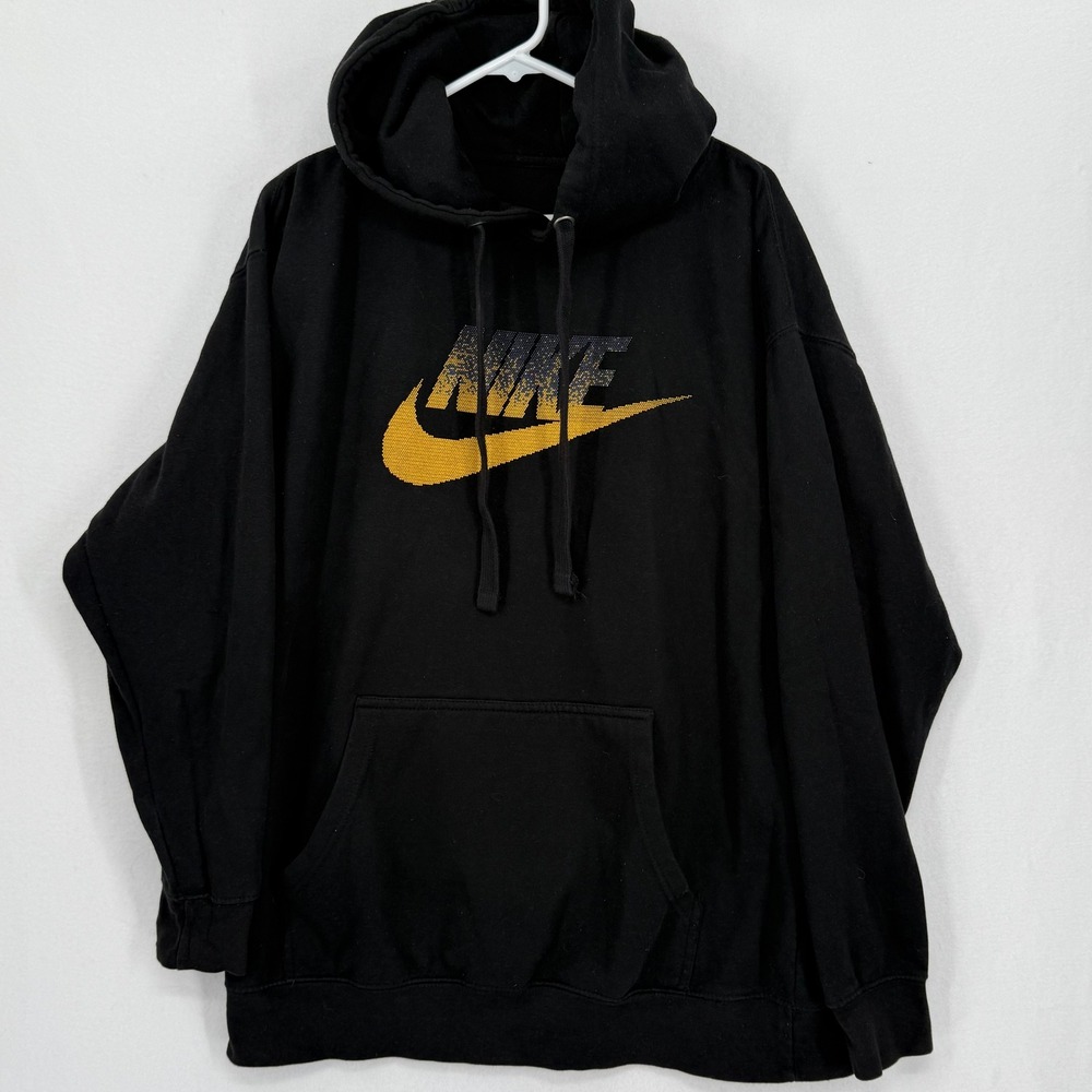 Nike Mens Sportswear Hoodie Black Yellow Pixel Swoosh Pullover XL 823876-010